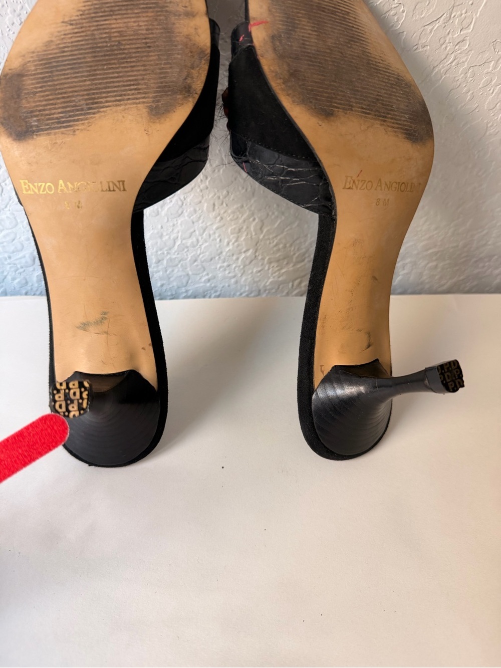 Vintage Enzo Angiolini Black Croc Embossed Mule Heels | Feather Floral Toe EUC - Picture 7 of 9